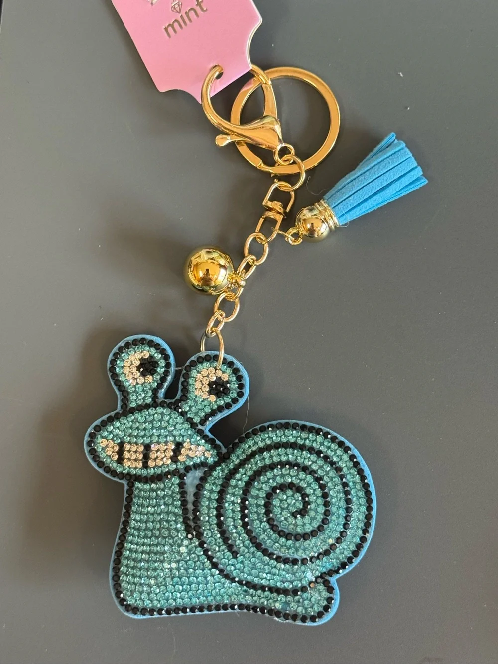 NWT Mint Blue Rhinestone Snail Kawaii Keychain Tassel Charm Bag Charm